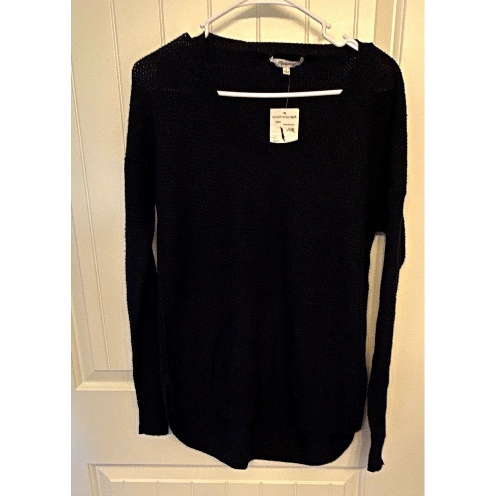 Madewell Womens Black Ribbed Knit Crew Neck Long Sleeve Pullover Sweater S NWT